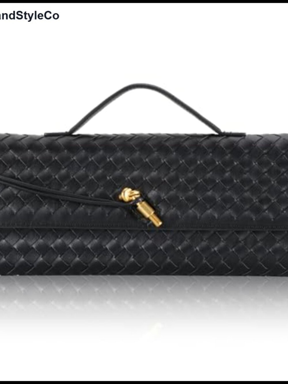 PU Leather Woven Clutch Evening Bag with Metal Turn Lock - Party Wedding